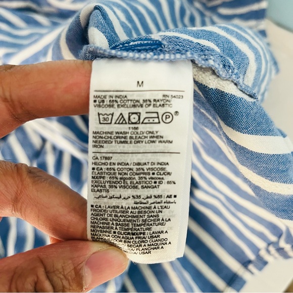 Old Navy Women M Stripe Blue White Midi Wrap Dress Modest Elbow Sleeves Nautical - Picture 8 of 11